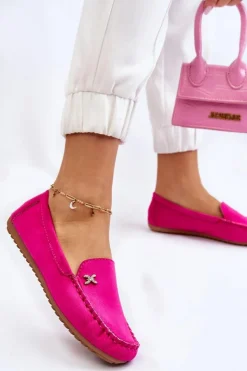 Boto Mokasyny Damskie Zamszowe*Damskie Zamszowe Mokasyny Z Ozdobą Fuksja Leah