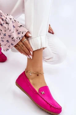 Boto Mokasyny Damskie Zamszowe*Damskie Zamszowe Mokasyny Z Ozdobą Fuksja Leah