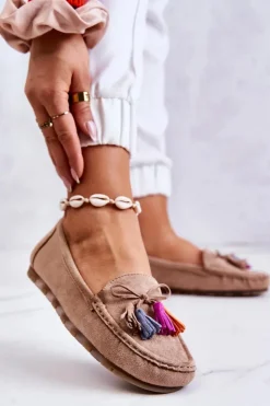 Clearance Boto Damskie Zamszowe Mokasyny Ciemnobeżowe Wilessa