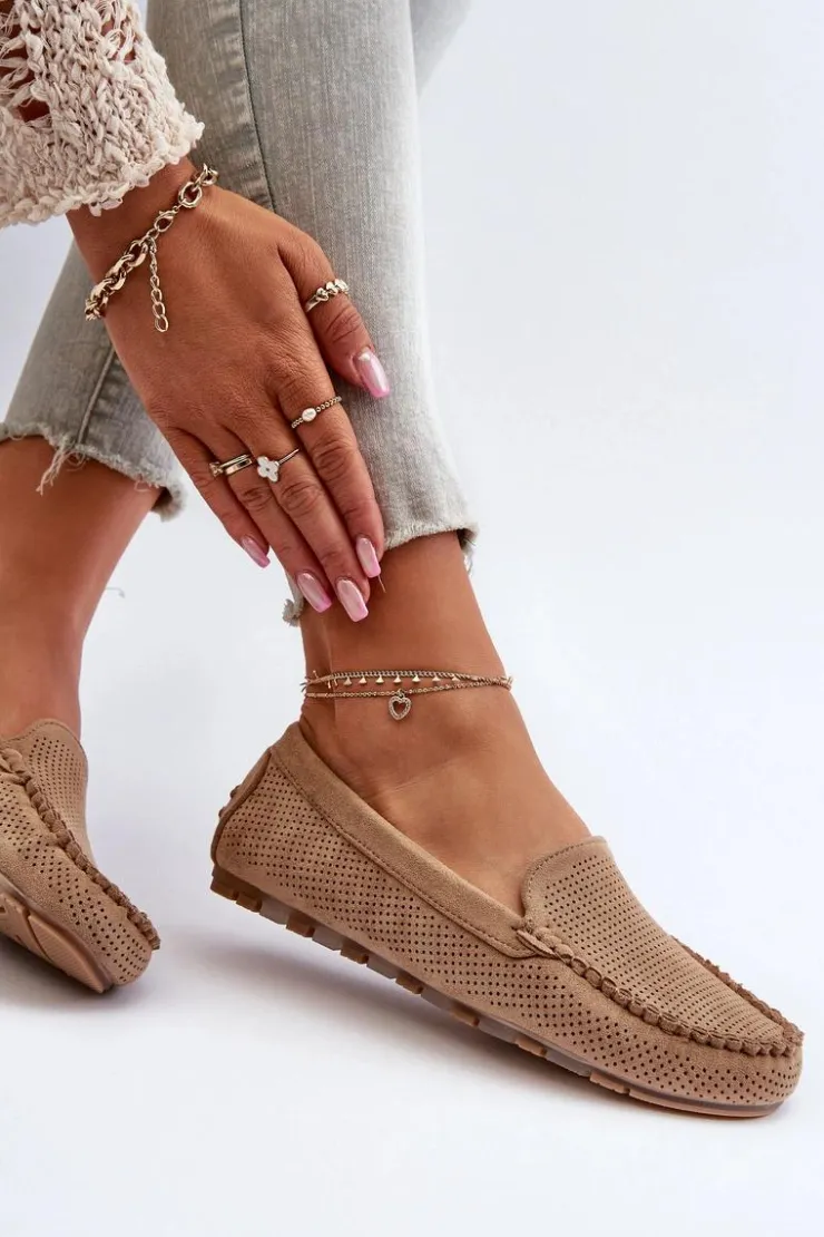 Boto Loafersy Damskie|Mokasyny Damskie Zamszowe*Damskie Zamszowe Mokasyny Ciemnobeżowe Ranica Beżowy