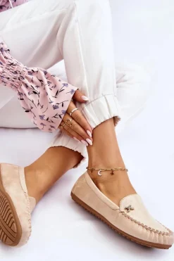 Best Boto Damskie Zamszowe Mokasyny Z Ozdobą Beżowe Leah