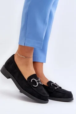 Discount Buty damskie Vinceza Damskie Zamszowe Mokasyny Z Ozdobą Czarne Echonesa Czarny