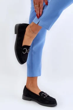 Discount Buty damskie Vinceza Damskie Zamszowe Mokasyny Z Ozdobą Czarne Echonesa Czarny