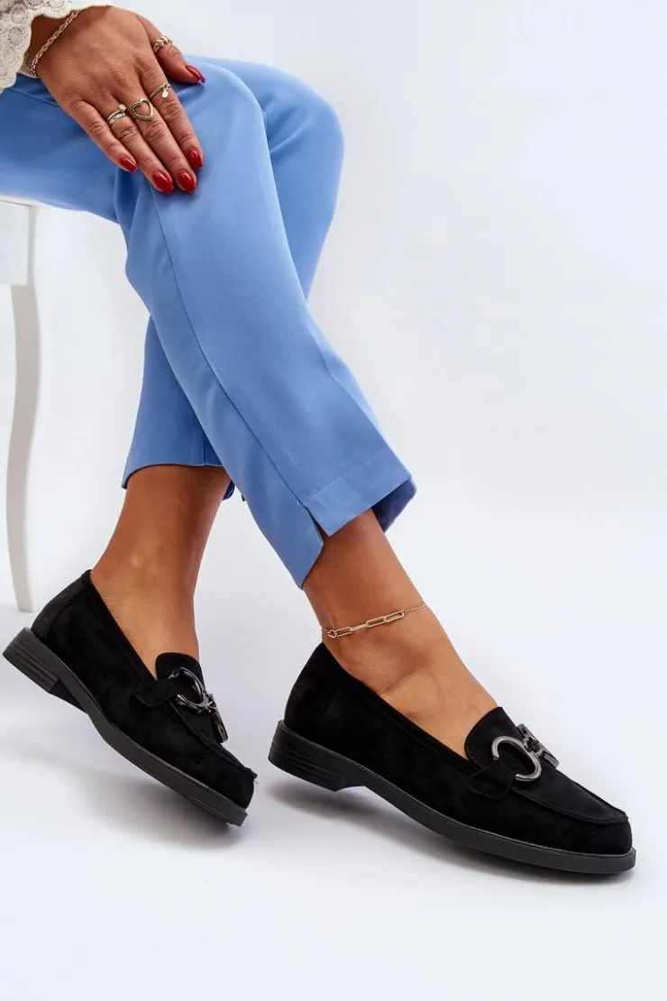 Discount Buty damskie Vinceza Damskie Zamszowe Mokasyny Z Ozdobą Czarne Echonesa Czarny