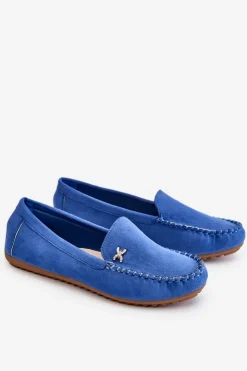 Damskie Boto Damskie Zamszowe Mokasyny Z Ozdobą Niebieskie Leah