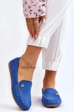 Damskie Boto Damskie Zamszowe Mokasyny Z Ozdobą Niebieskie Leah