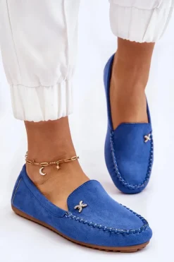 Damskie Boto Damskie Zamszowe Mokasyny Z Ozdobą Niebieskie Leah