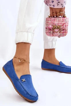 Damskie Boto Damskie Zamszowe Mokasyny Z Ozdobą Niebieskie Leah