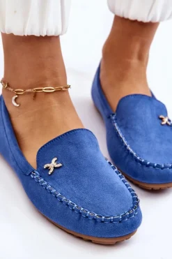 Damskie Boto Damskie Zamszowe Mokasyny Z Ozdobą Niebieskie Leah