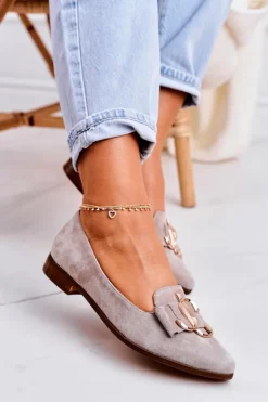 Damskie Boto Damskie Zamszowe Mokasyny Baleriny Beżowe Mary-Jane