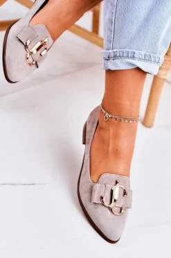 Damskie Boto Damskie Zamszowe Mokasyny Baleriny Beżowe Mary-Jane