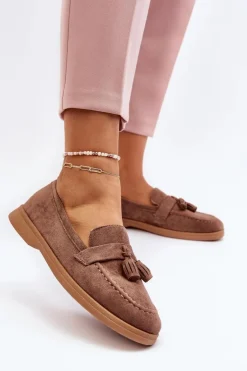 Outlet Boto Damskie Zamszowe Mokasyny Brązowe Dansitu