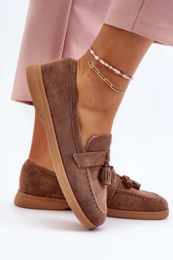 Outlet Boto Damskie Zamszowe Mokasyny Brązowe Dansitu