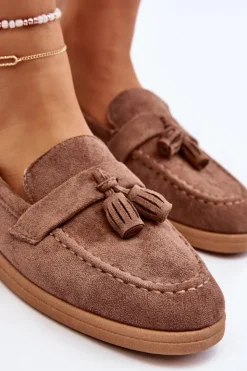 Outlet Boto Damskie Zamszowe Mokasyny Brązowe Dansitu