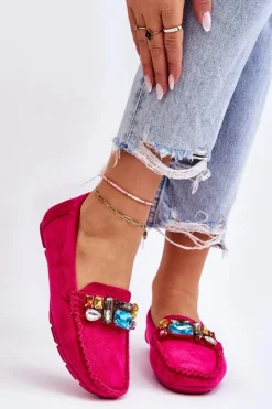 Damskie Evento Damskie Zamszowe Mokasyny Z Kryształkami Fuksja Lucille