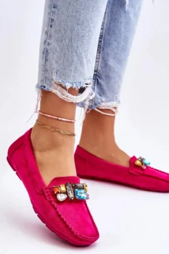 Damskie Evento Damskie Zamszowe Mokasyny Z Kryształkami Fuksja Lucille