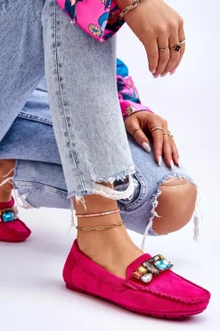 Damskie Evento Damskie Zamszowe Mokasyny Z Kryształkami Fuksja Lucille