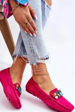 Damskie Evento Damskie Zamszowe Mokasyny Z Kryształkami Fuksja Lucille