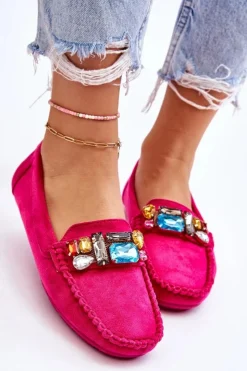 Damskie Evento Damskie Zamszowe Mokasyny Z Kryształkami Fuksja Lucille