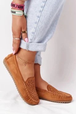 Damskie Boto Damskie Zamszowe Mokasyny Camel Molly