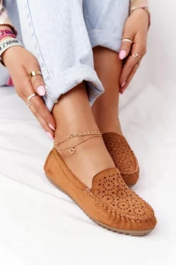 Damskie Boto Damskie Zamszowe Mokasyny Camel Molly