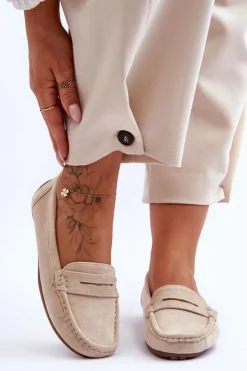 Damskie Boto Damskie Zamszowe Mokasyny Beżowe Lenvie