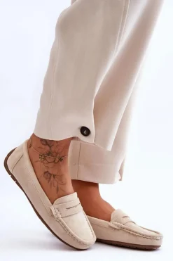 Damskie Boto Damskie Zamszowe Mokasyny Beżowe Lenvie