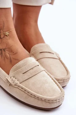 Damskie Boto Damskie Zamszowe Mokasyny Beżowe Lenvie