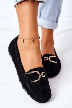 Online Boto Damskie Zamszowe Mokasyny Czarne Downtown