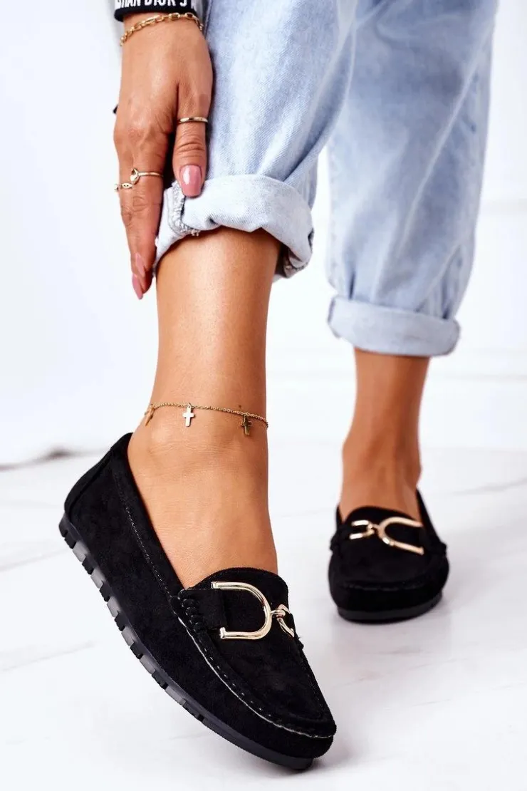 Online Boto Damskie Zamszowe Mokasyny Czarne Downtown