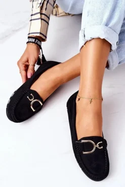 Online Boto Damskie Zamszowe Mokasyny Czarne Downtown