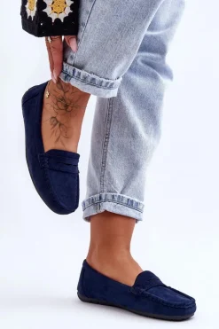 Boto Mokasyny Damskie Zamszowe*Damskie Zamszowe Mokasyny Granatowe Lenvie Niebieski