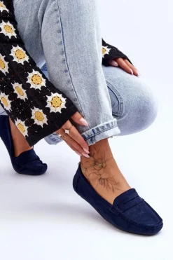 Boto Mokasyny Damskie Zamszowe*Damskie Zamszowe Mokasyny Granatowe Lenvie Niebieski