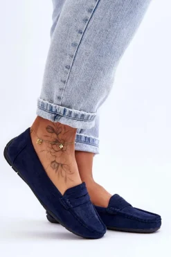 Boto Mokasyny Damskie Zamszowe*Damskie Zamszowe Mokasyny Granatowe Lenvie Niebieski