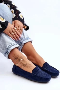 Boto Mokasyny Damskie Zamszowe*Damskie Zamszowe Mokasyny Granatowe Lenvie Niebieski