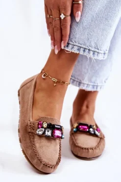 Discount Boto Damskie Zamszowe Mokasyny Z Ozdobami Beżowe Janetta