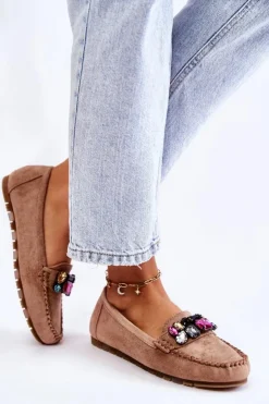 Discount Boto Damskie Zamszowe Mokasyny Z Ozdobami Beżowe Janetta