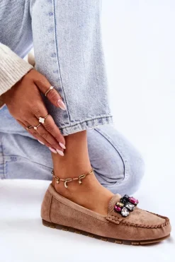 Discount Boto Damskie Zamszowe Mokasyny Z Ozdobami Beżowe Janetta