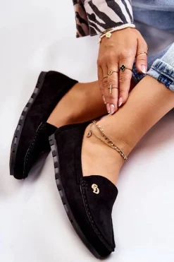 Damskie Boto Damskie Zamszowe Mokasyny Czarne Colena