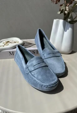 Boto Damskie Zamszowe Mokasyny Niebieskie Lenvie