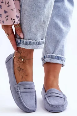 Boto Damskie Zamszowe Mokasyny Niebieskie Lenvie