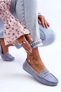 Boto Damskie Zamszowe Mokasyny Niebieskie Lenvie