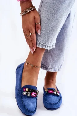 Boto Mokasyny Damskie Zamszowe*Damskie Zamszowe Mokasyny Z Ozdobami Niebieskie Janetta