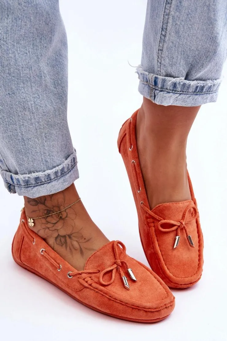 Damskie Boto Damskie Zamszowe Mokasyny Pomarańczowe Si Passione