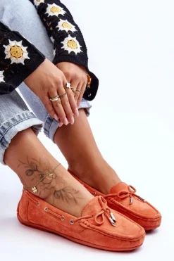 Damskie Boto Damskie Zamszowe Mokasyny Pomarańczowe Si Passione