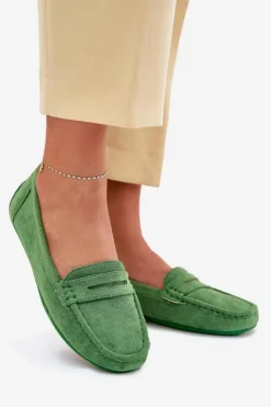 Damskie Boto Damskie Zamszowe Mokasyny Zielone Lenvie