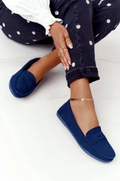 Big Star Shoes Mokasyny Damskie Zamszowe*Damskie Zamszowe Mokasyny Big Star HH274663 Granatowe