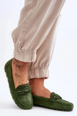 Clearance Boto Damskie Zamszowe Mokasyny Zielone Clorie