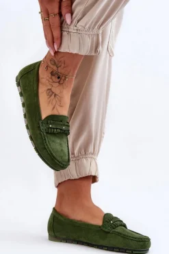 Clearance Boto Damskie Zamszowe Mokasyny Zielone Clorie