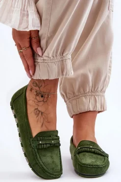 Clearance Boto Damskie Zamszowe Mokasyny Zielone Clorie